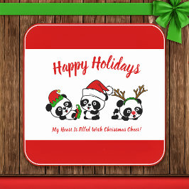 Porta-copo De Papel Quadrado Pandas de Natal Personalizadas