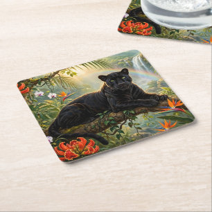 Porta-copo De Papel Quadrado Pantera Negra Quênia Flores da Selva Cachoeira