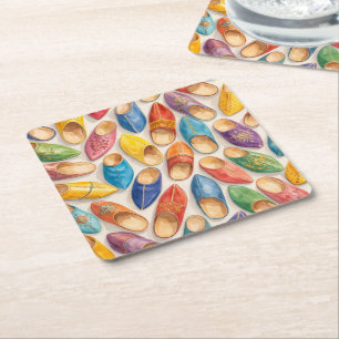 Porta-copo De Papel Quadrado Pantuflas Coloridas Marroquinas Babouche