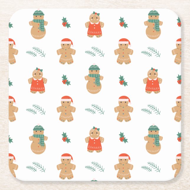 Porta-copo De Papel Quadrado Pão de Gingerpão Cookie Padrão de Natal (Frente)