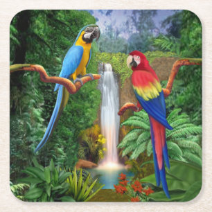 Porta-copo De Papel Quadrado Papagaios Araras Tropicais