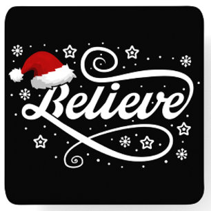 Porta-copo De Papel Quadrado Papai Noel acredita no Natal - Papai Noel preto