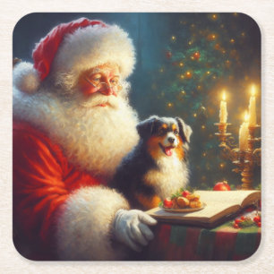 Porta-copo De Papel Quadrado Papai Noel de Natal com Cães 5