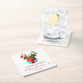 Porta-copo De Papel Quadrado Papai noel de Natal Red Holly Modern