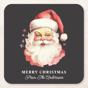 Porta-copo De Papel Quadrado Papai Noel Retrô Preto Personalizado Natal