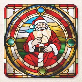 Porta-copo De Papel Quadrado Papai Noel Sentado em Falso Vidro Pintado