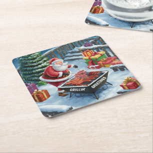 Porta-copo De Papel Quadrado Papais noeis Barbecue Portas copos de Natal