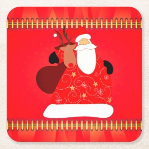 Porta-copo De Papel Quadrado Papais noeis com as Férias de Natal de Reindeer