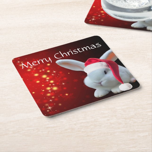 Porta-copo De Papel Quadrado Papais noeis de Natal Bunny (Inclinado)