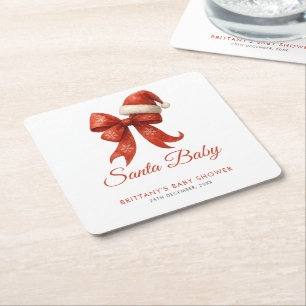 Porta-copo De Papel Quadrado Papais noeis Elegante Chá de fraldas Vermelho Nata