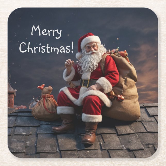 Porta-copo De Papel Quadrado Papais noeis na véspera de Natal (Frente)