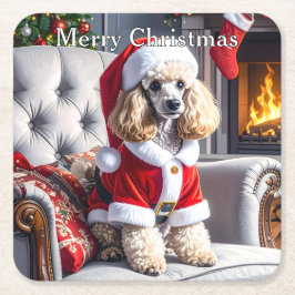 Porta-copo De Papel Quadrado Papais noeis Poodle Natal