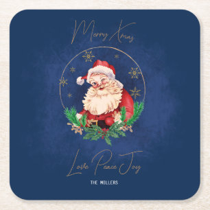 Porta-copo De Papel Quadrado Papais noeis Red Blue Elegage Vintage Feliz Natal