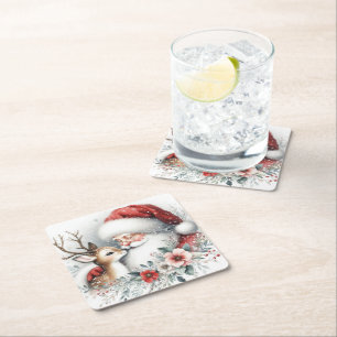Porta-copo De Papel Quadrado Papais noeis Reindeer Kiss
