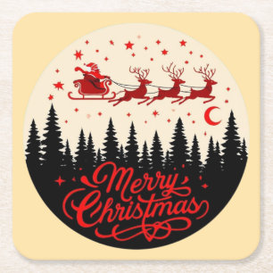 Porta-copo De Papel Quadrado Papais noeis Sleigh Felry Forest ScenArt
