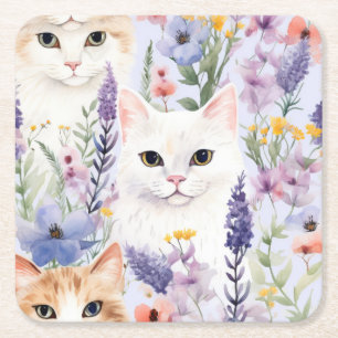 Porta-copo De Papel Quadrado Papéis Digitais De Gatos Florais De Aquarelas