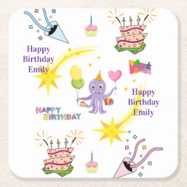 Porta-copo De Papel Quadrado Papel Coasters Feliz Aniversário Cupcake de polvo