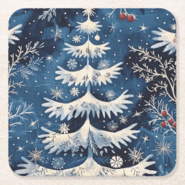 Porta-copo De Papel Quadrado Papel de Apoio de Natal Árvore de Natal Azul Branc