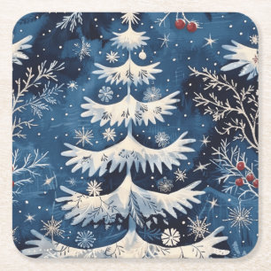 Porta-copo De Papel Quadrado Papel de Apoio de Natal Árvore de Natal Azul Branc