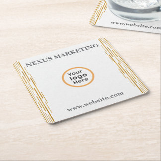 Porta-copo De Papel Quadrado Papel de Logo Corporativo em Ouro Branco Art Déco