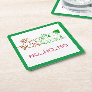 Porta-copo De Papel Quadrado Papel de Montanha-russa - Papai Noel e Rena