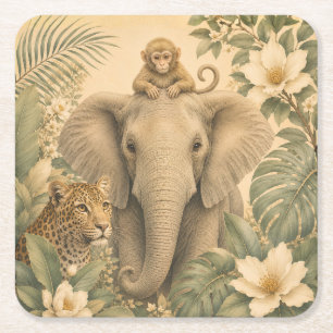 Porta-copo De Papel Quadrado Papel de Parede de Elefante Botanical Safari