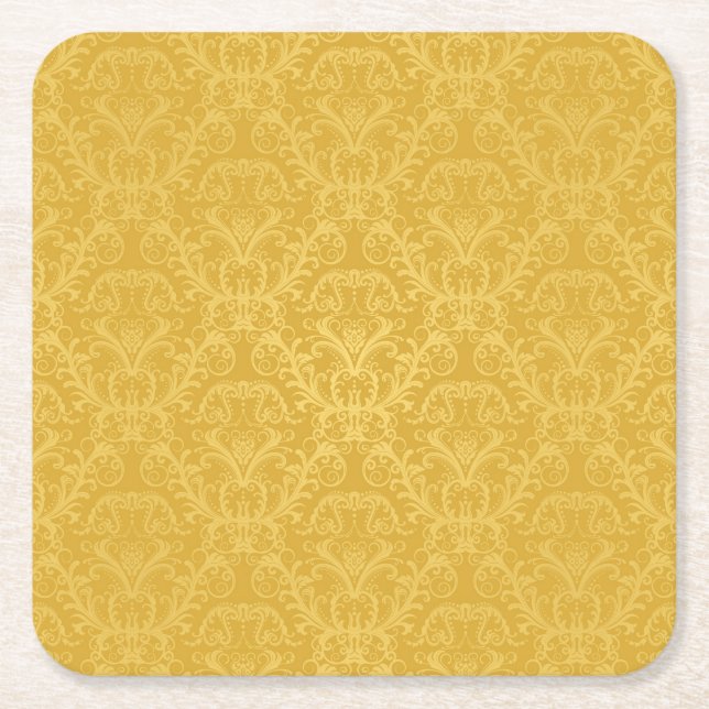 Porta-copo De Papel Quadrado Papel de parede floral dourado luxuoso (Frente)