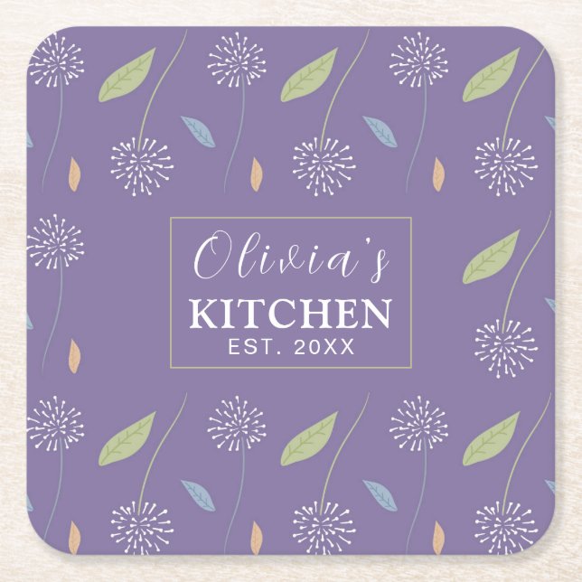 Porta-copo De Papel Quadrado Papel de Parede Floral Encantador Personalizado (Frente)