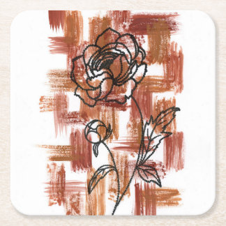 Porta-copo De Papel Quadrado Papel de Rosa de Tinta e Pinceladas de Terracota M