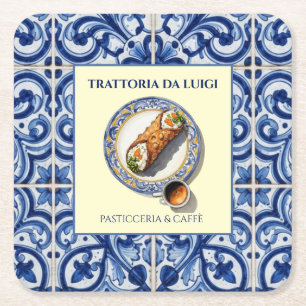 Porta-copo De Papel Quadrado Papel de Sobremesa Cannoli de Azulejo Siciliano