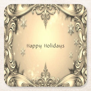 Porta-copo De Papel Quadrado Papel decorativo de Natal dourado para copos