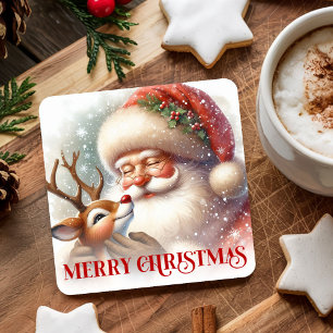Porta-copo De Papel Quadrado Papel Festivo de Natal Apoio Santa Claus Rudolp