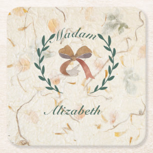 Porta-copo De Papel Quadrado Papel kraft chic personalizado que pressiona flore