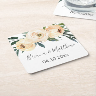 Porta-copo De Papel Quadrado Papel Quadrado Floral Bege Branco para Casamento C