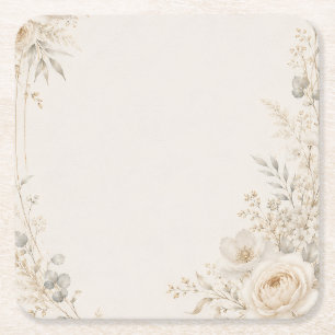 Porta-copo De Papel Quadrado Papelaria de Casamento com Detalhes Neutros Refina