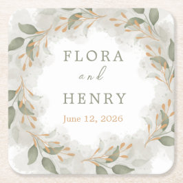 Porta-copo De Papel Quadrado Papelaria de casamento em aquarela com eucalipto e