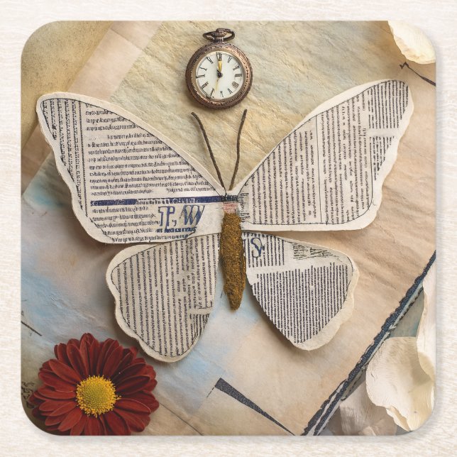 Porta-copo De Papel Quadrado Paper Butterfly Coaster (Frente)