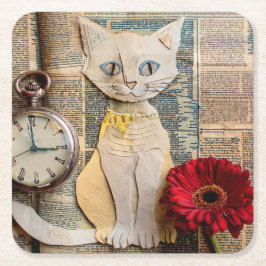 Porta-copo De Papel Quadrado Paper Cat Coaster