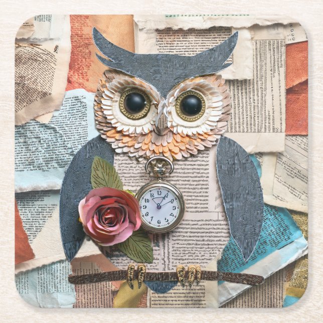 Porta-copo De Papel Quadrado Paper Owl Coaster (Frente)
