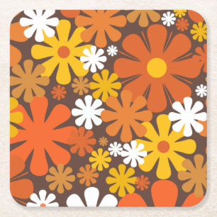 Porta-copo De Papel Quadrado Papo Quadrado do Padrão Floral Estético Retroativo