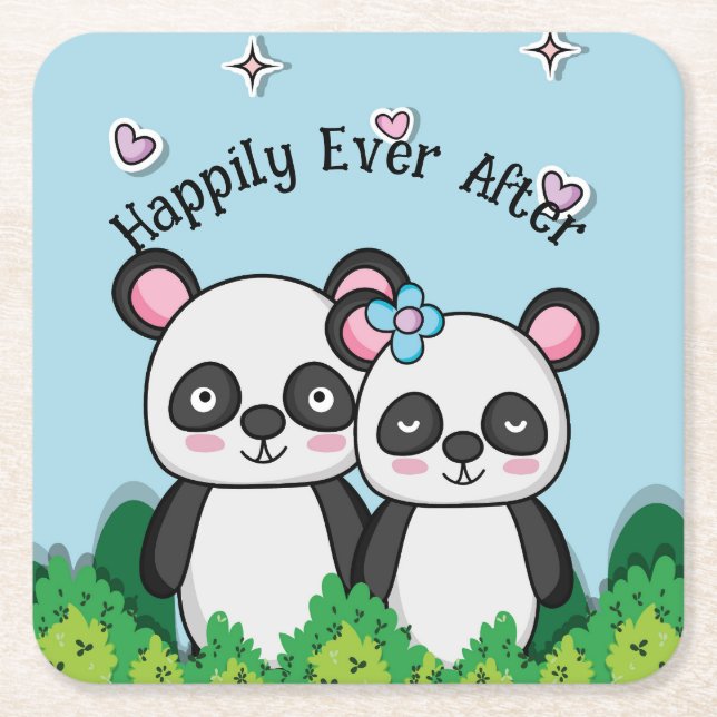 Porta-copo De Papel Quadrado Par de Pandas (Frente)