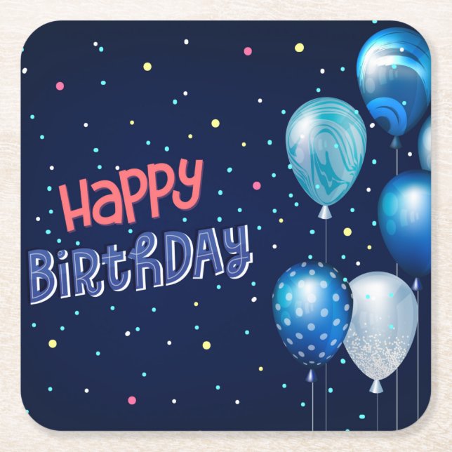 Porta-copo De Papel Quadrado Parabéns com balões (Frente)