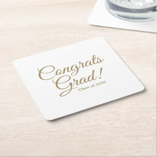 Porta-copo De Papel Quadrado Parabéns formando guião dourado classe ano elegant