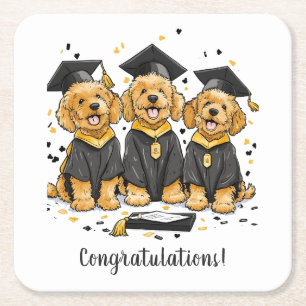 Porta-copo De Papel Quadrado Parabéns Graduação Cães de Goldendoodle