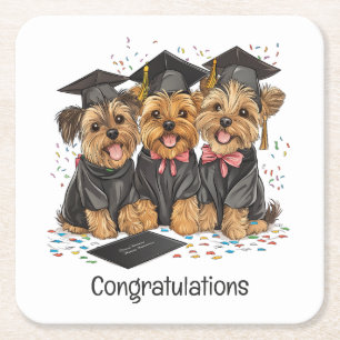 Porta-copo De Papel Quadrado Parabéns Graduação Yorkshire Terrier Dogs