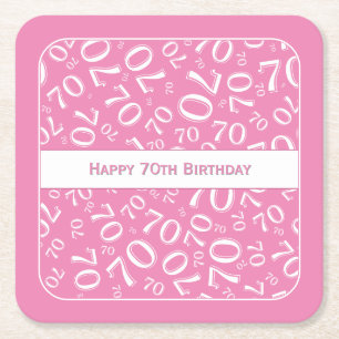 Porta-copo De Papel Quadrado "Parabéns para 70" Pink/White Number Padrão