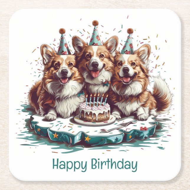 Porta-copo De Papel Quadrado Parabéns Pembroke Welsh Corgi Dogs (Frente)