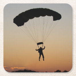 Porta-copo De Papel Quadrado Paraquedas Skydiver no Sunset Sky Diver