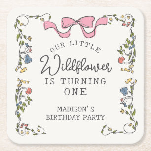 Porta-copo De Papel Quadrado Parceiro do Jardim Botânico Doodle Floral Birthday