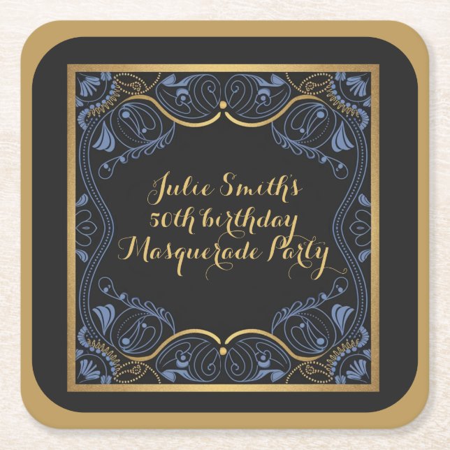 Porta-copo De Papel Quadrado Parceiro mascarada com máscara de aniversário luxu (Frente)